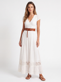 QUORRA Women's Puff Sleeve Lace Embroidered Boho Maxi Dress