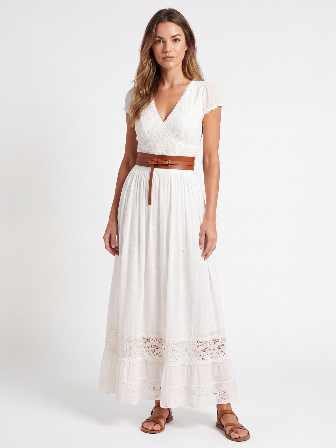 QUORRA Women's Puff Sleeve Lace Embroidered Boho Maxi Dress