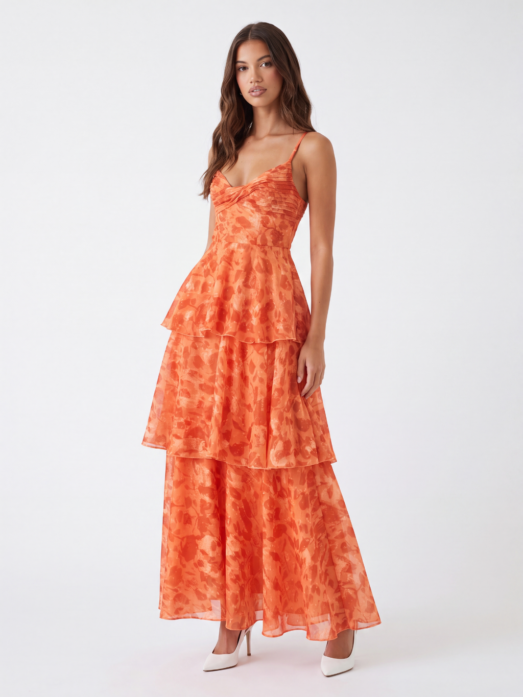 NAIARA Women's Twist-Front Tiered Maxi Dress