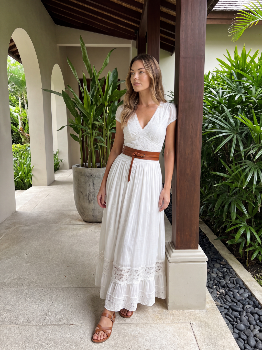 QUORRA Women's Puff Sleeve Lace Embroidered Boho Maxi Dress