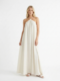 CORVALINE Women's Halter Neck Draped Linen-Blend Maxi Dress