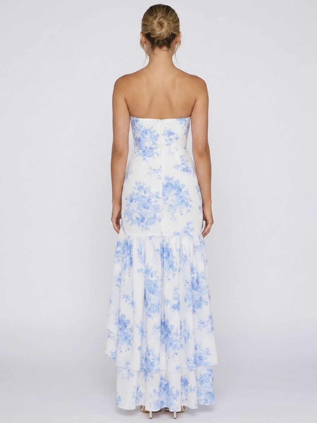 WINSLOE Women's Strapless Floral Maxi Dress with Frill Hem