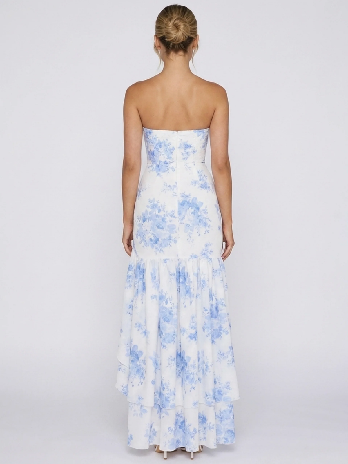 WINSLOE Women's Strapless Floral Maxi Dress with Frill Hem