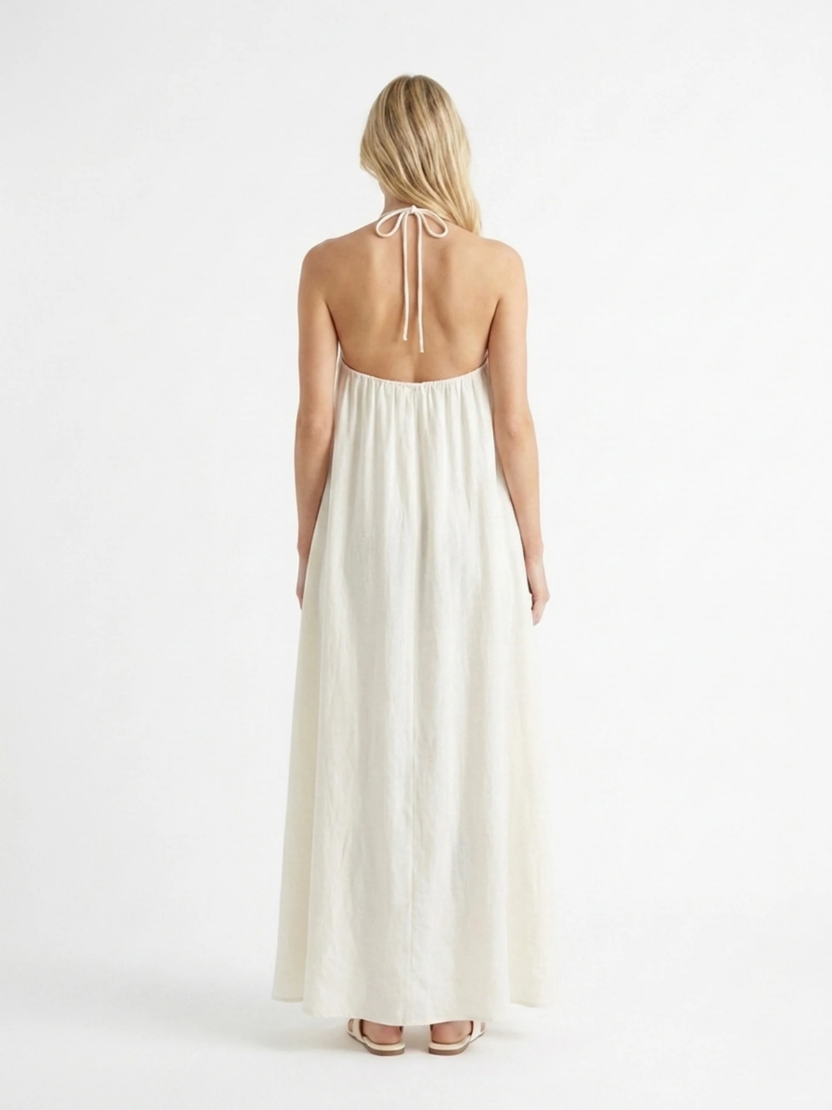 CORVALINE Women's Halter Neck Draped Linen-Blend Maxi Dress