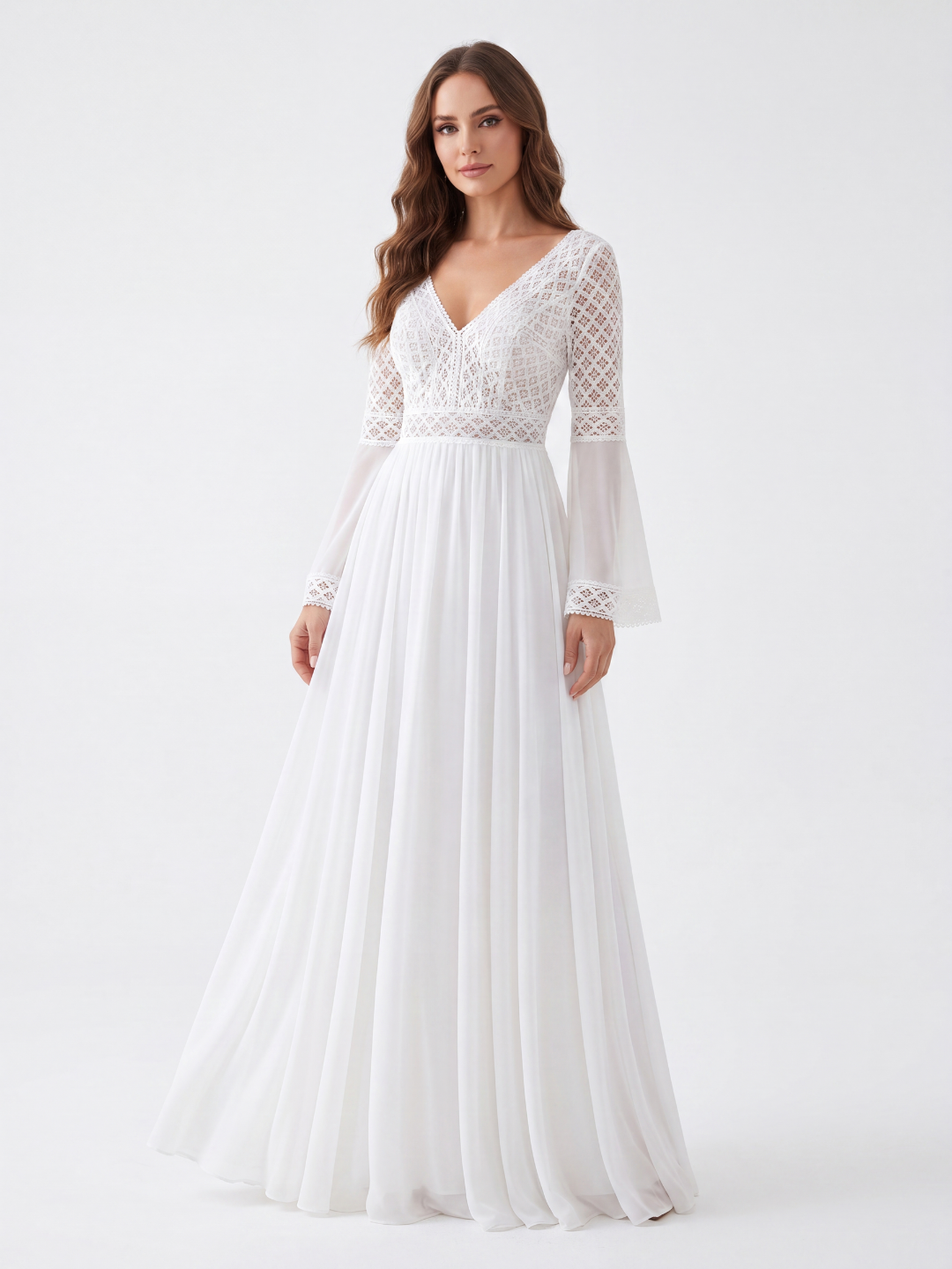 IOLANTHE Women's Long Sleeve Lace Boho Maxi Cover-Up Dress