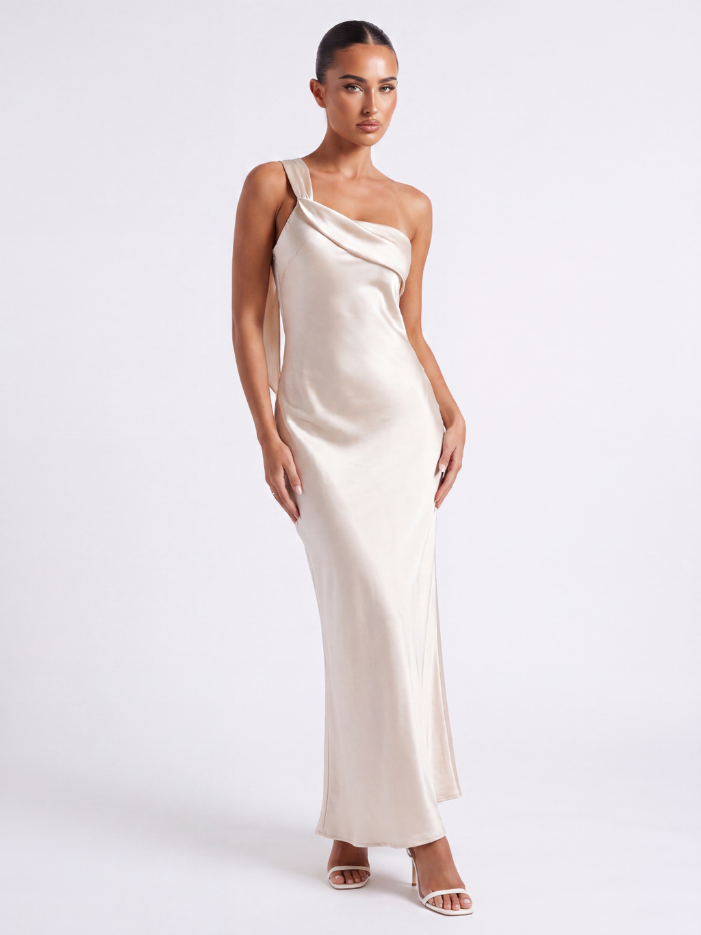 BELLAMY Women's Satin One-Shoulder Bias-Cut Maxi Dress