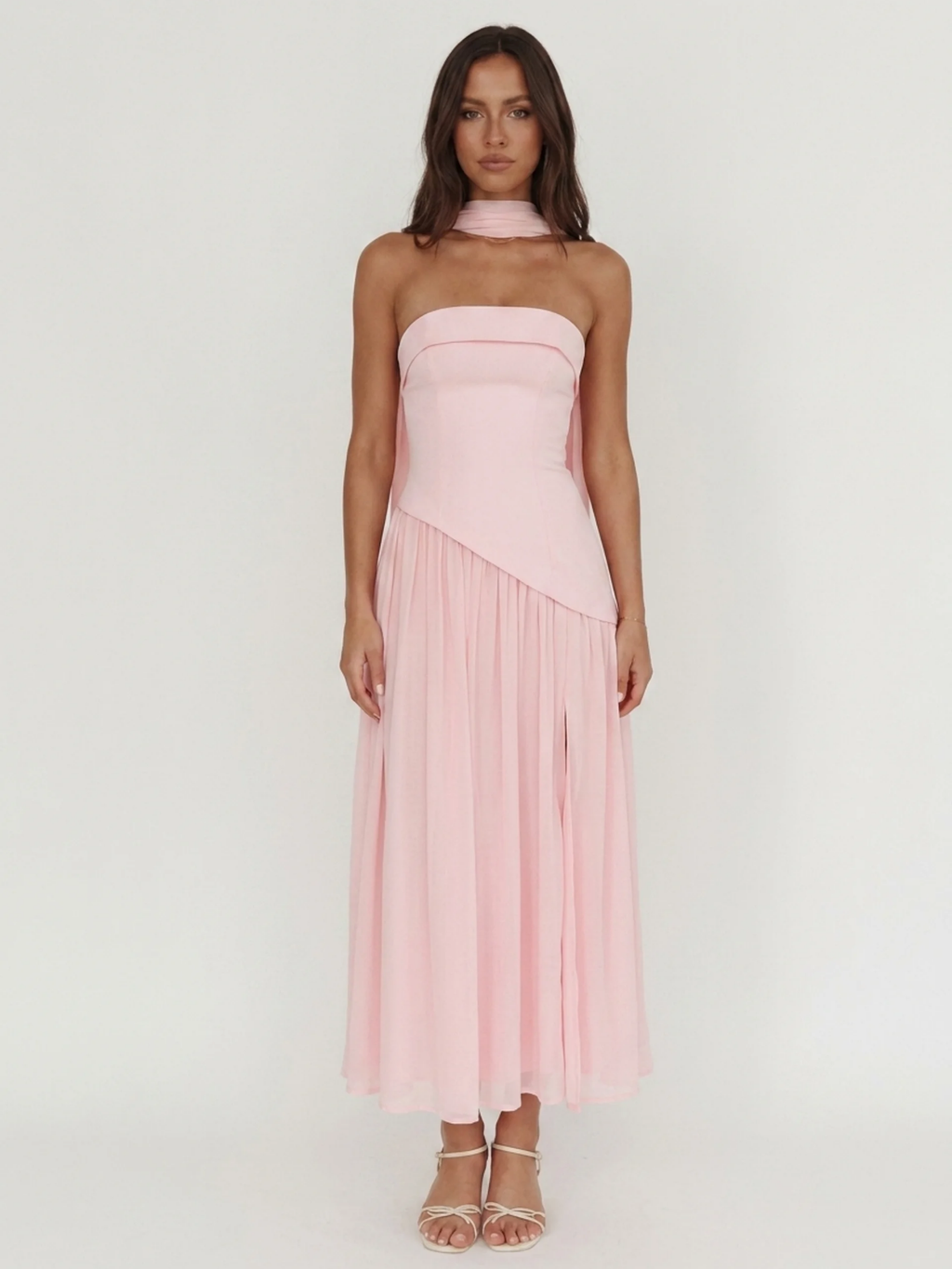 WHITLEE Women's Strapless Asymmetric Waist Drop-Skirt Maxi Dress