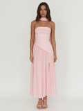 WHITLEE Women's Strapless Asymmetric Waist Drop-Skirt Maxi Dress