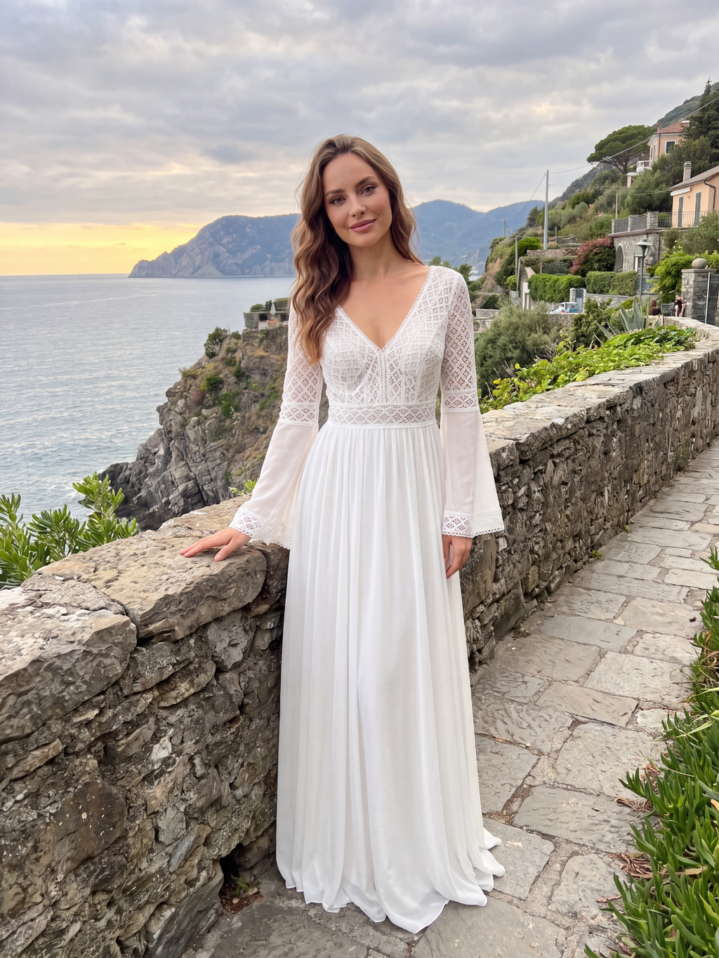 IOLANTHE Women's Long Sleeve Lace Boho Maxi Cover-Up Dress