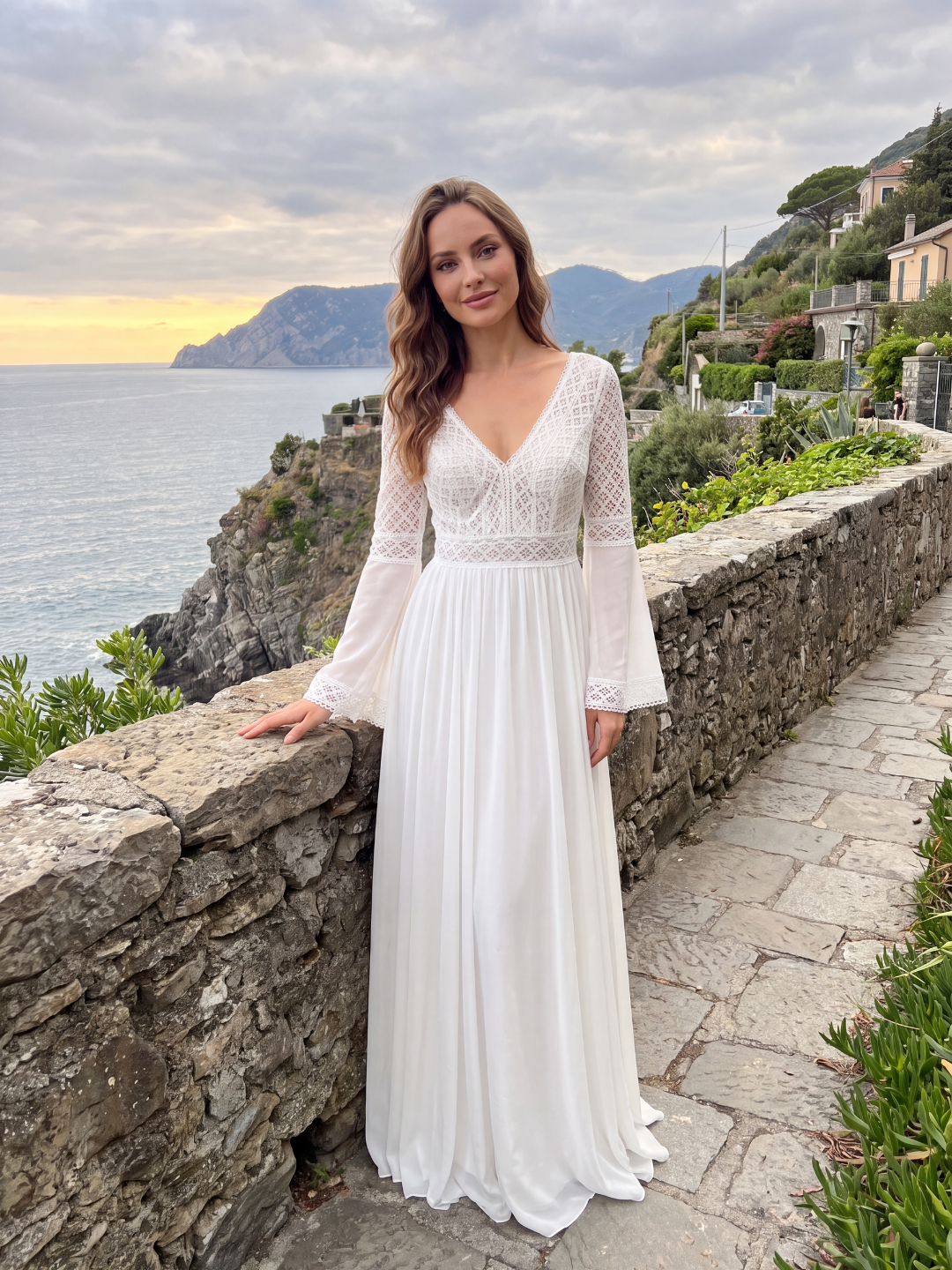 IOLANTHE Women's Long Sleeve Lace Boho Maxi Cover-Up Dress