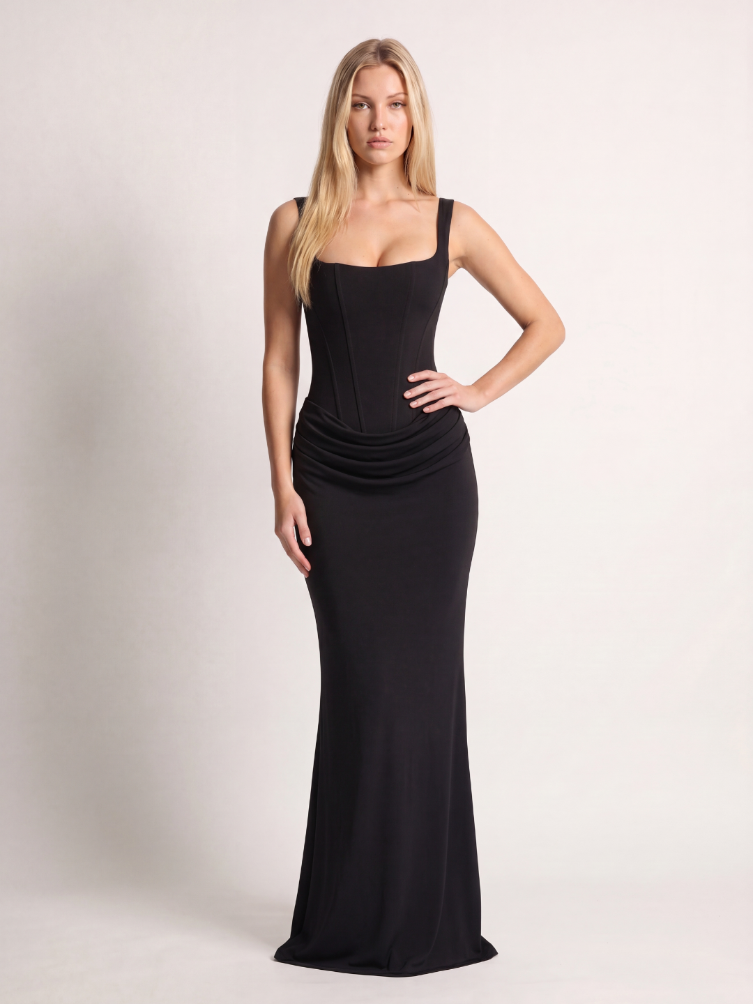 ROSALUME Women's Square-Neck Corset Draped Maxi Dress