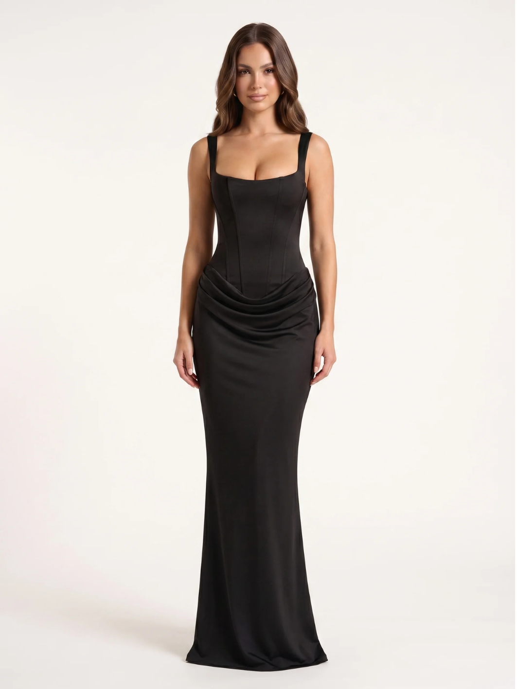 ROSEVEAR Women's Corset Bodice Draped Satin Maxi Dress