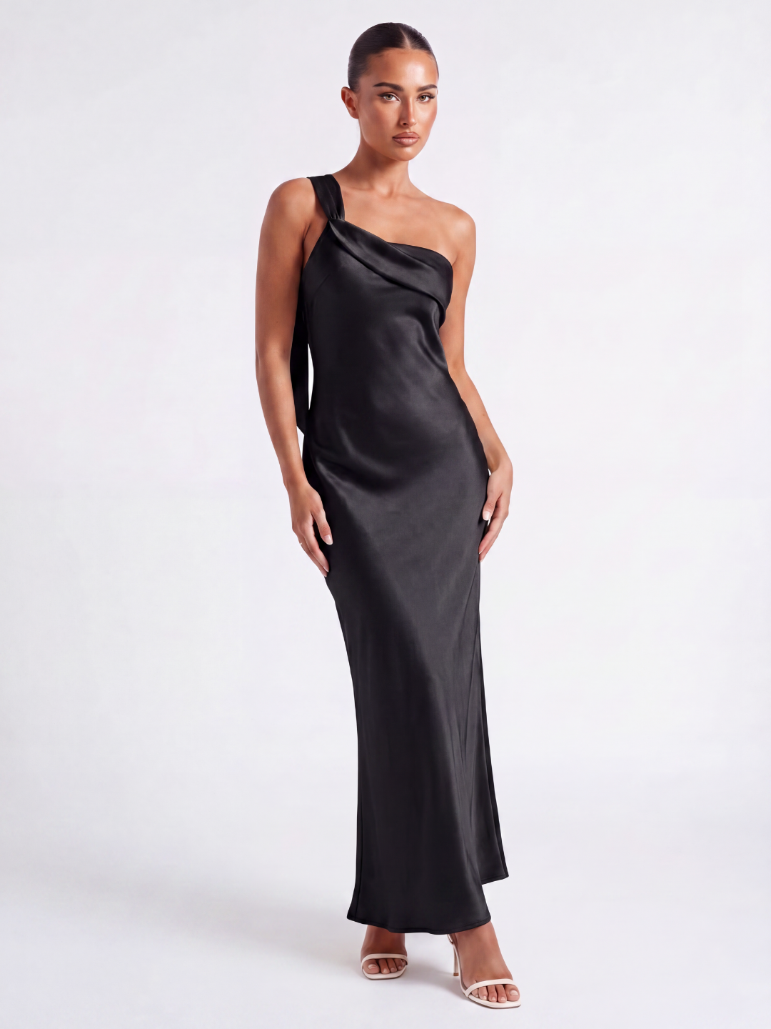 BELLAMY Women's Satin One-Shoulder Bias-Cut Maxi Dress