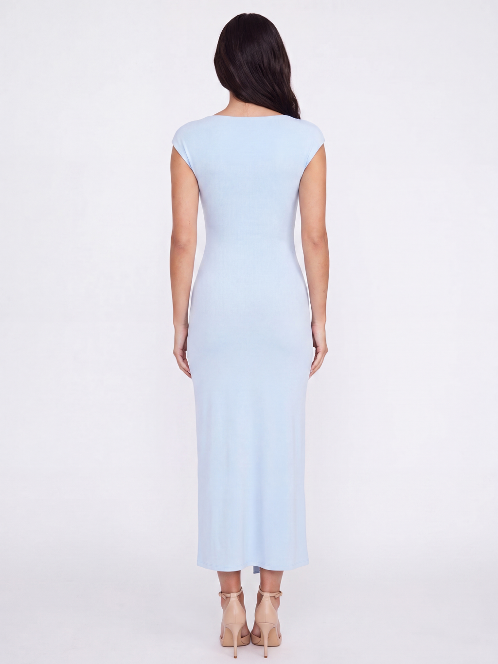 MIREN Women's Draped Wrap Midi Dress with Gold Detail