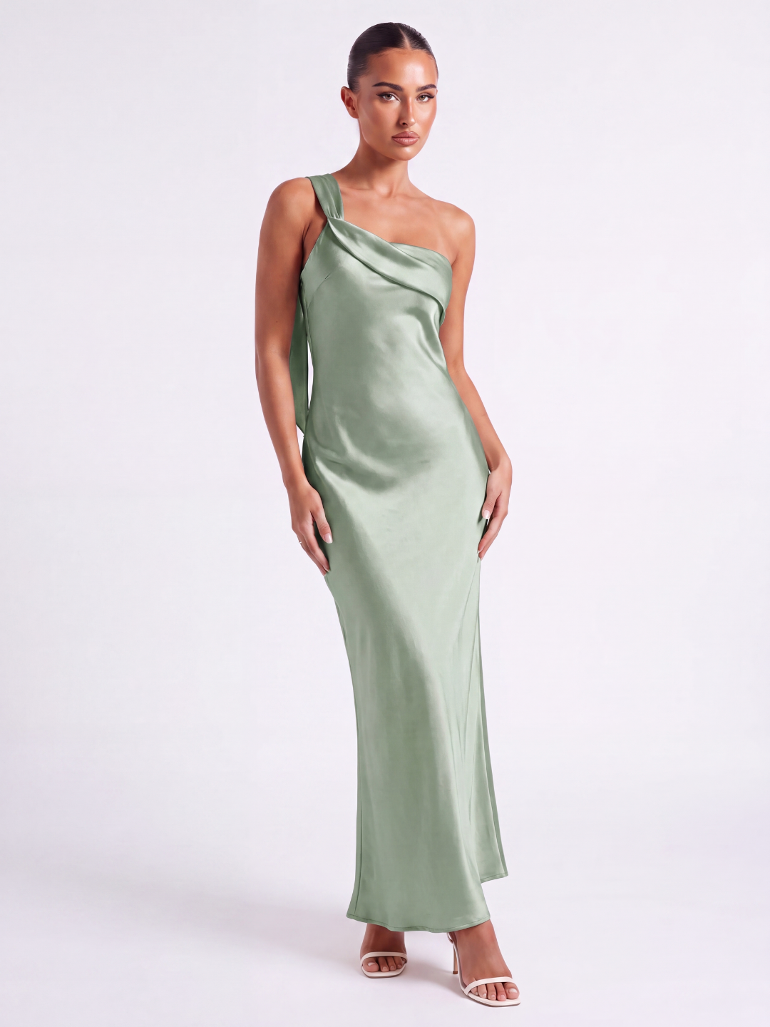 BELLAMY Women's Satin One-Shoulder Bias-Cut Maxi Dress