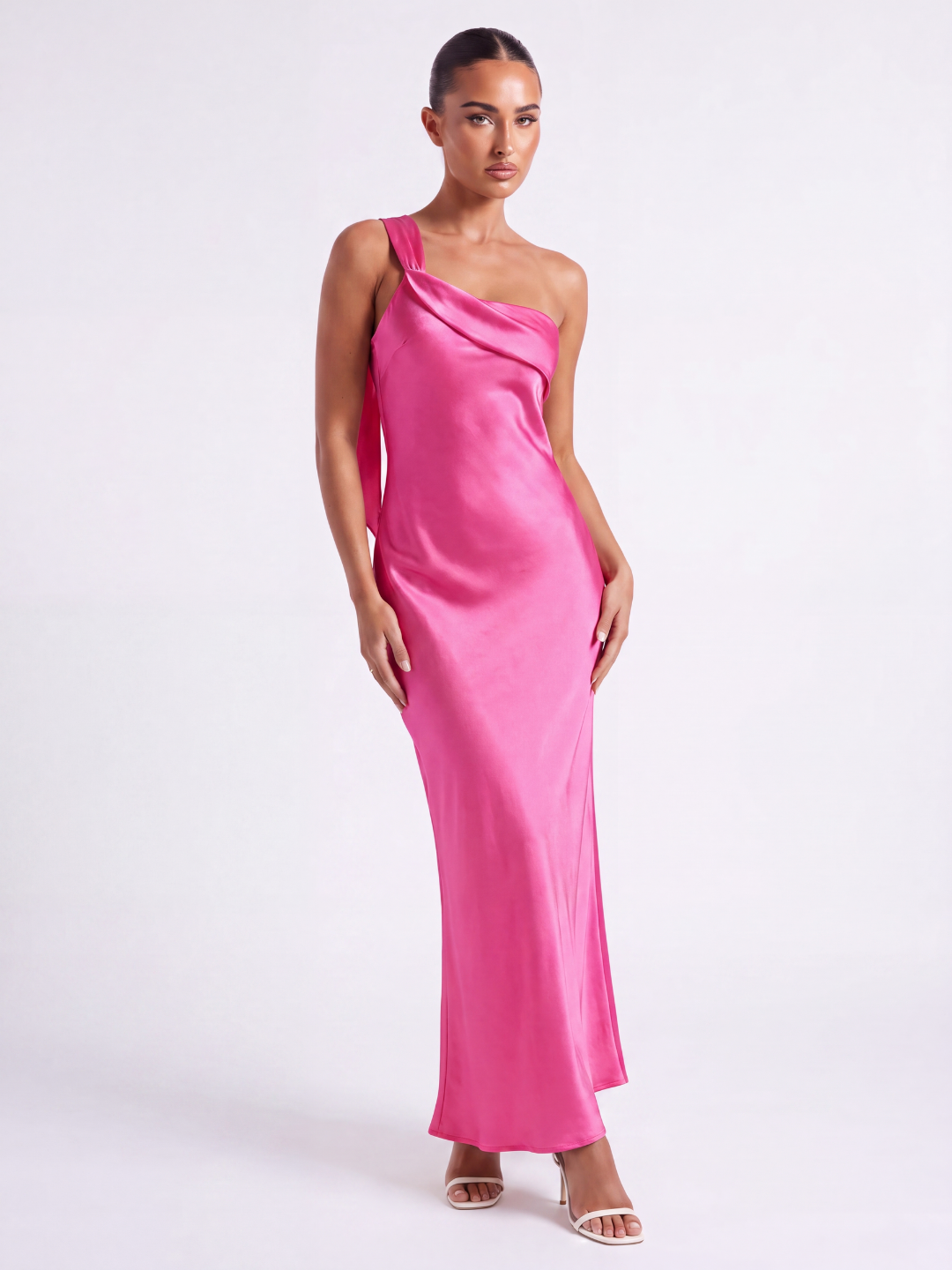 BELLAMY Women's Satin One-Shoulder Bias-Cut Maxi Dress