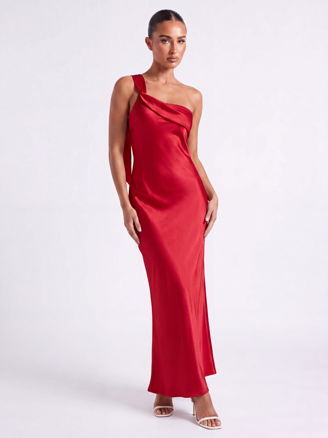 BELLAMY Women's Satin One-Shoulder Bias-Cut Maxi Dress