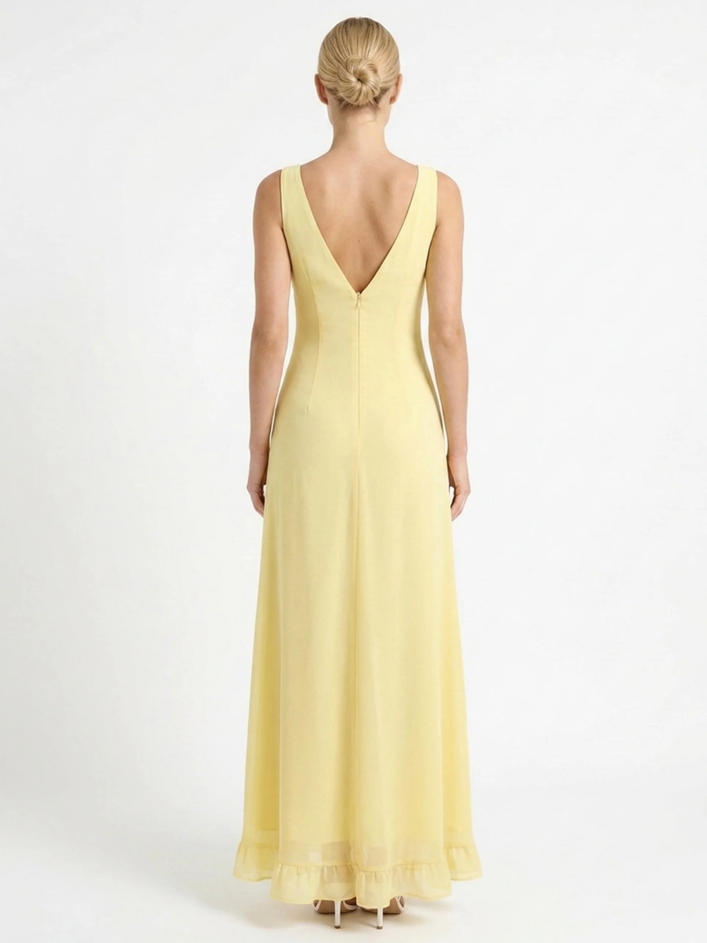 MARINA Women's Sleeveless V-Neck Maxi Dress with Ruffle Slit