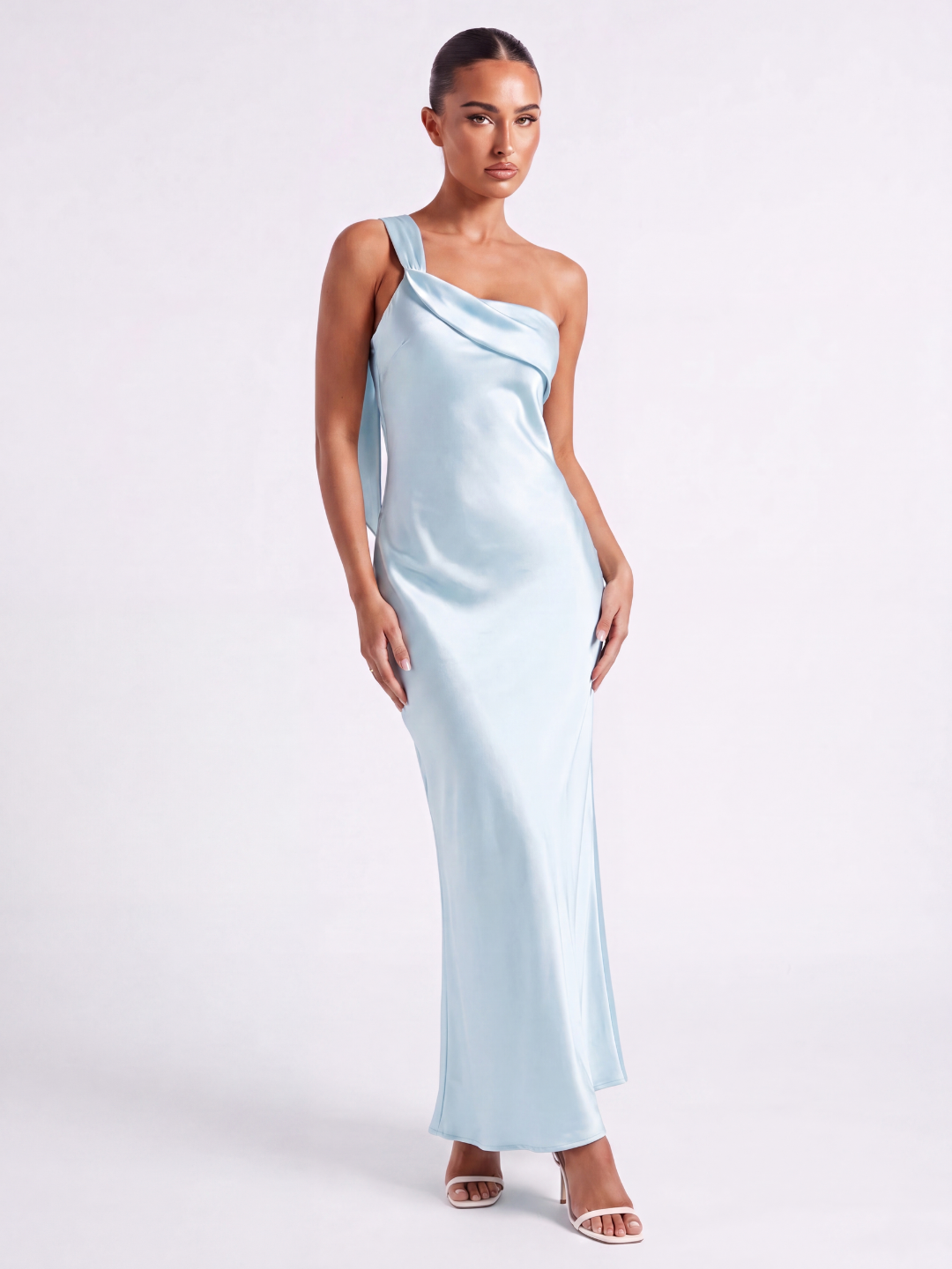 BELLAMY Women's Satin One-Shoulder Bias-Cut Maxi Dress