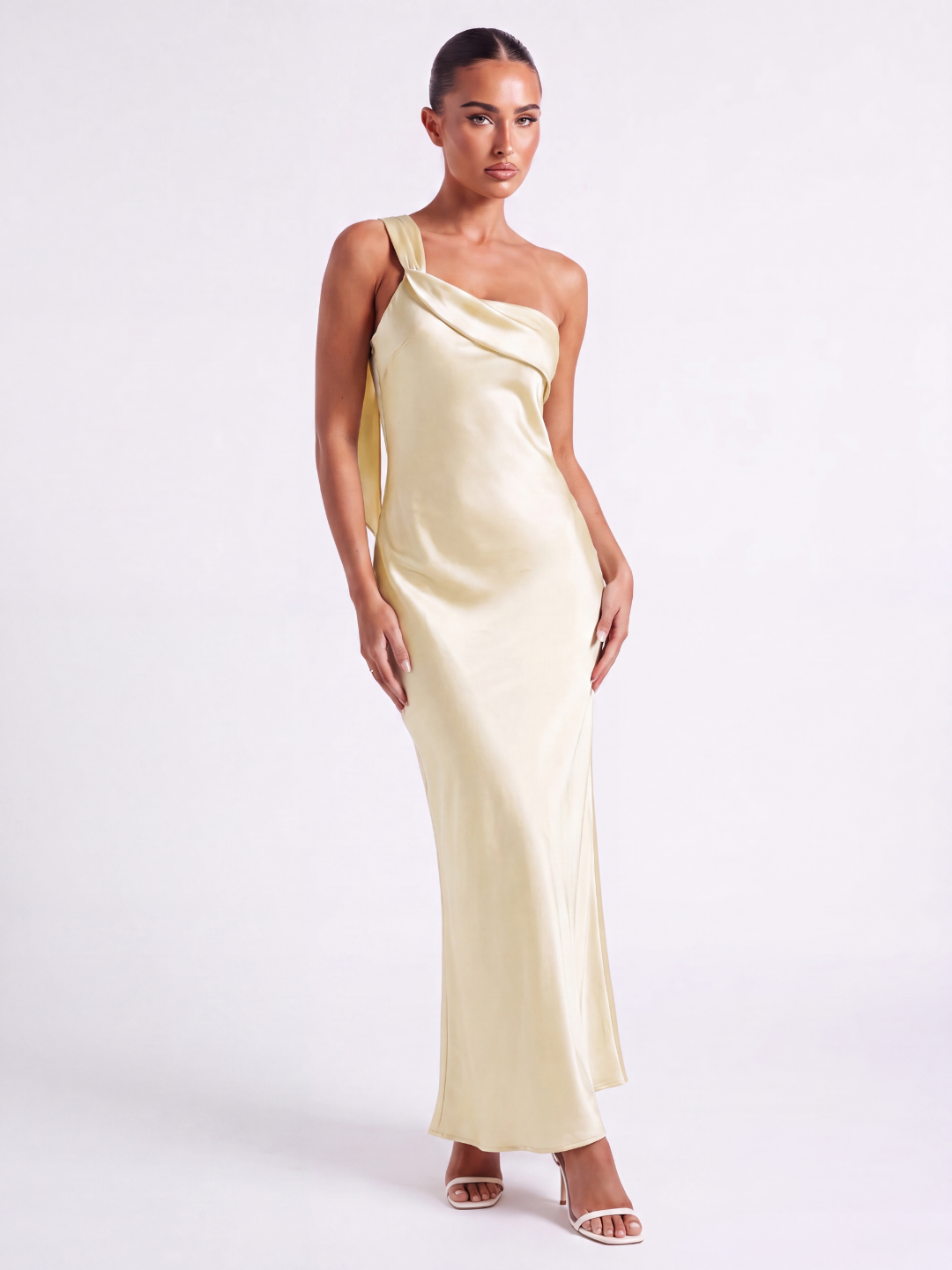 BELLAMY Women's Satin One-Shoulder Bias-Cut Maxi Dress