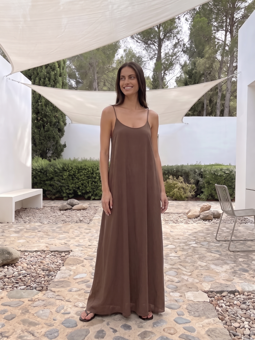 REYNA Women's Spaghetti Strap Backless Maxi Dress