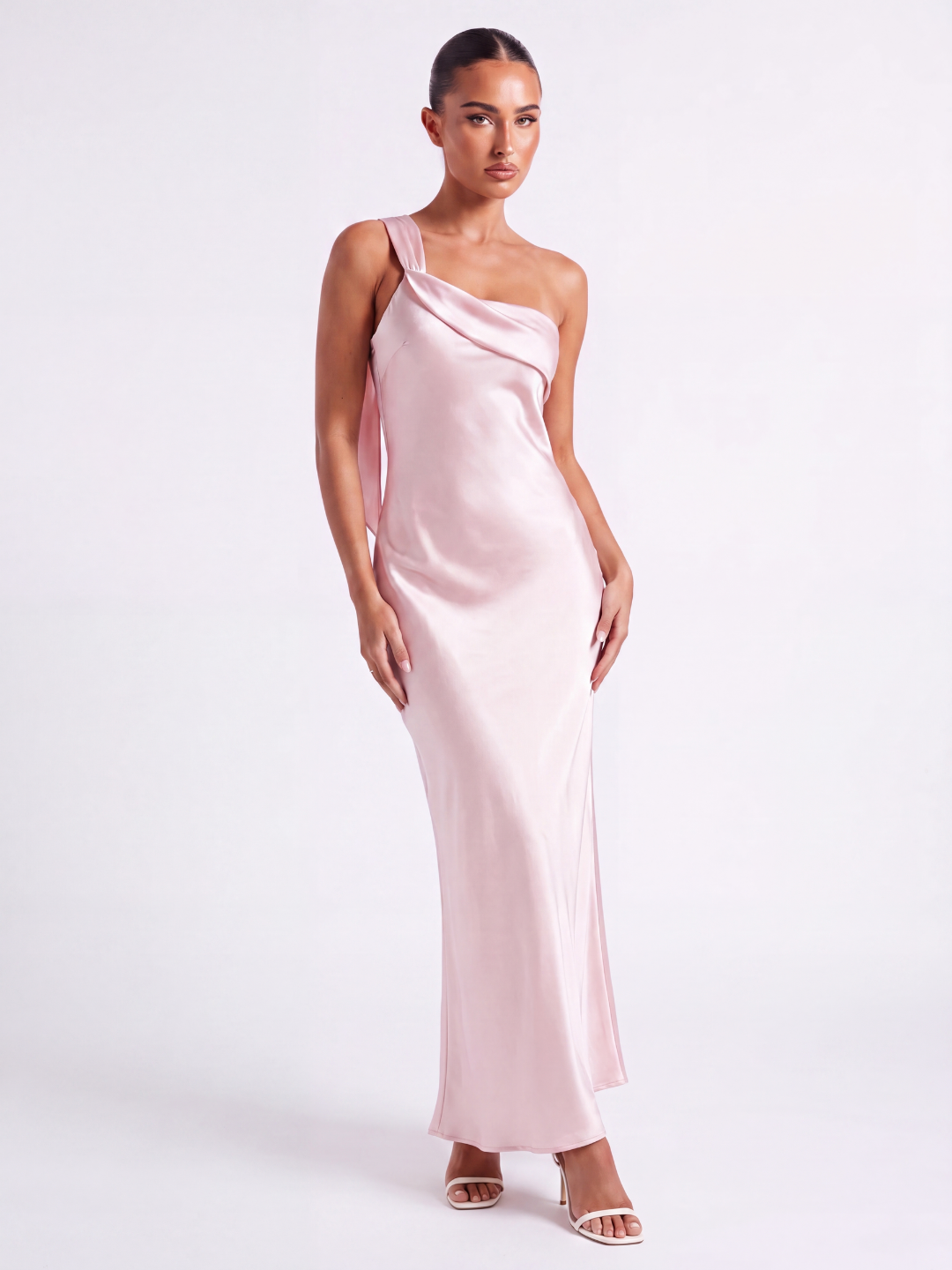 BELLAMY Women's Satin One-Shoulder Bias-Cut Maxi Dress