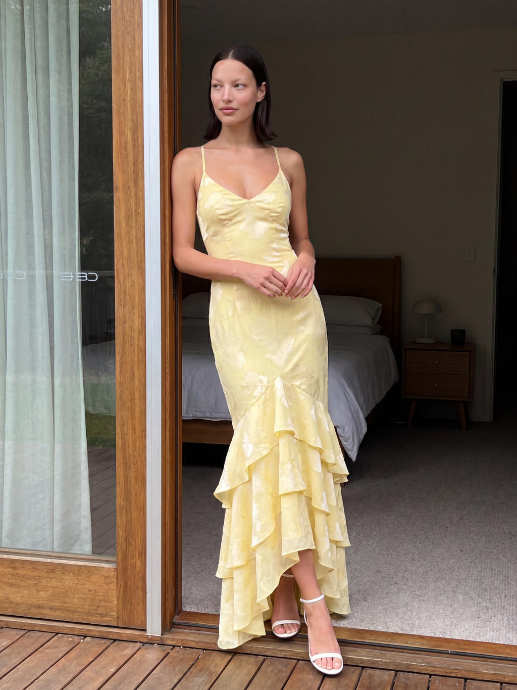 ULYANA Women's Burnout Mermaid Maxi Dress with Tiered Ruffles