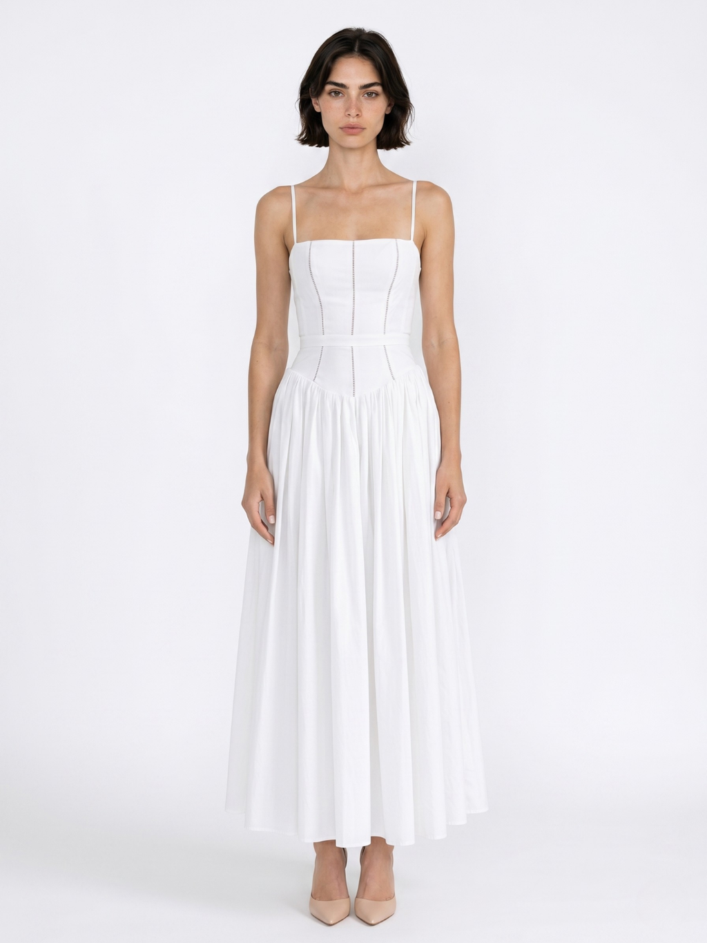 ROSEMUND Women's Floral Spaghetti-Strap Midi Dress with Gathered Skirt