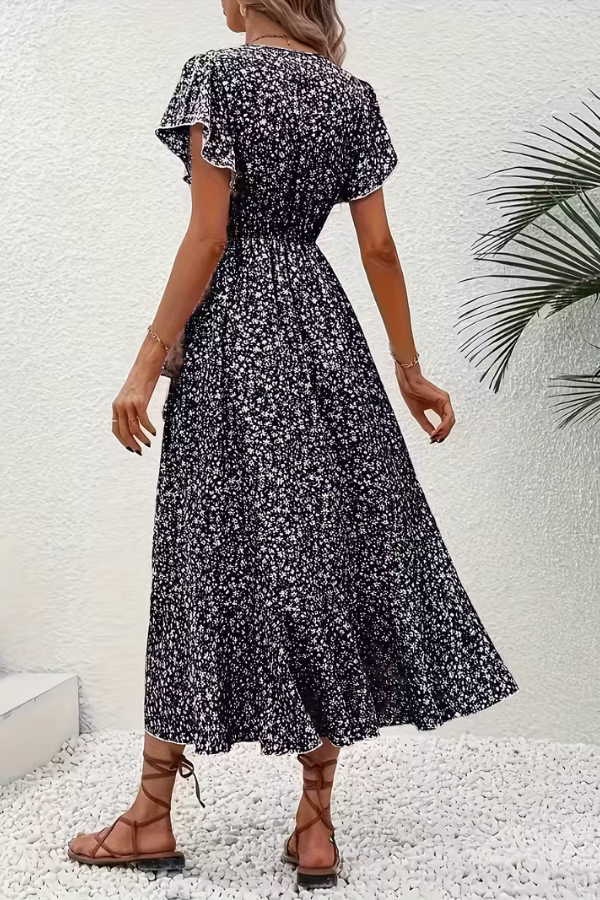 JORUNN Women's Short Sleeve Floral Print Wrap Maxi Dress