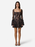 XIOMARA Women's Long Sleeve Lace Corset Mini Dress