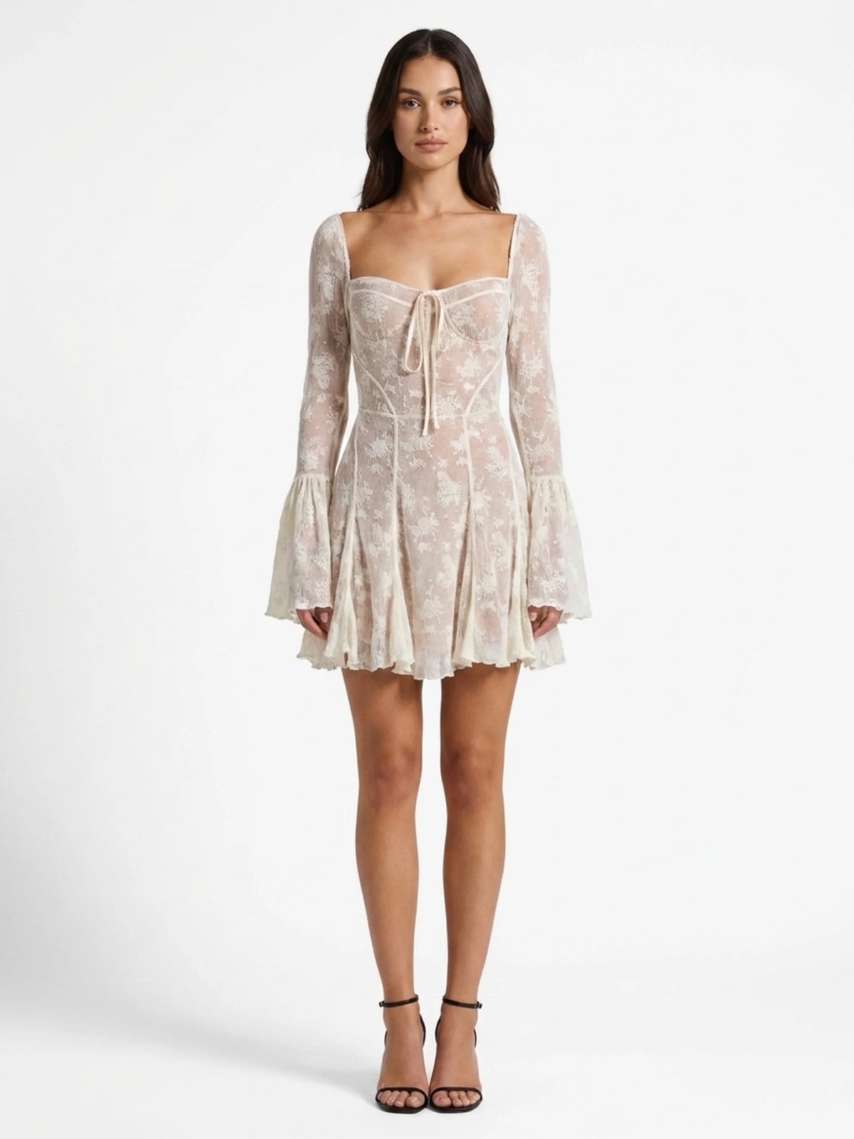 XIOMARA Women's Long Sleeve Lace Corset Mini Dress