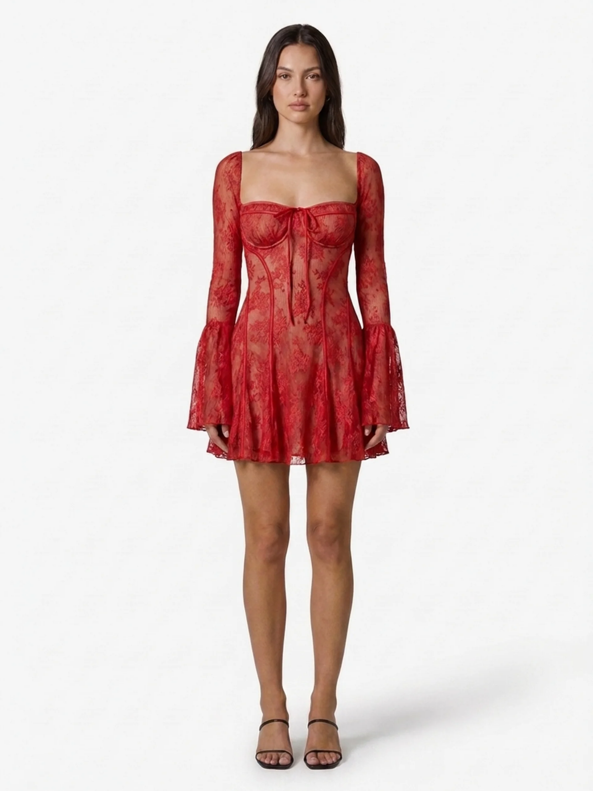 XIOMARA Women's Long Sleeve Lace Corset Mini Dress