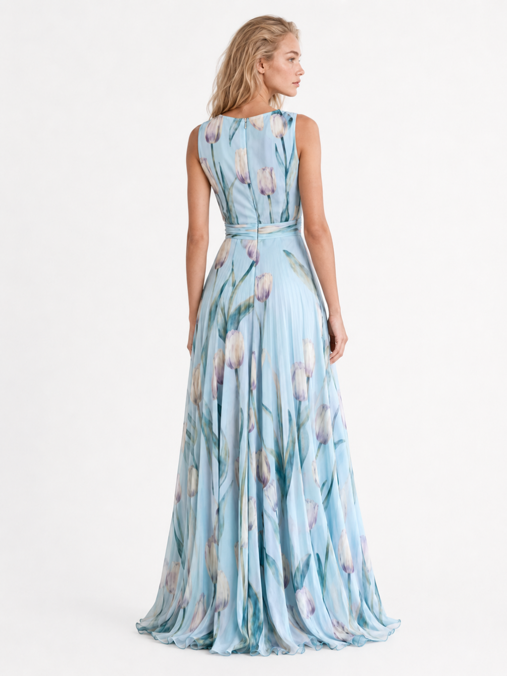 QUENBY Women's Floral V-Neck Chiffon Maxi Dress
