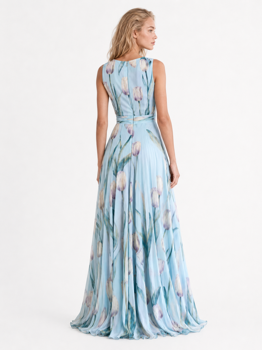 QUENBY Women's Floral V-Neck Chiffon Maxi Dress