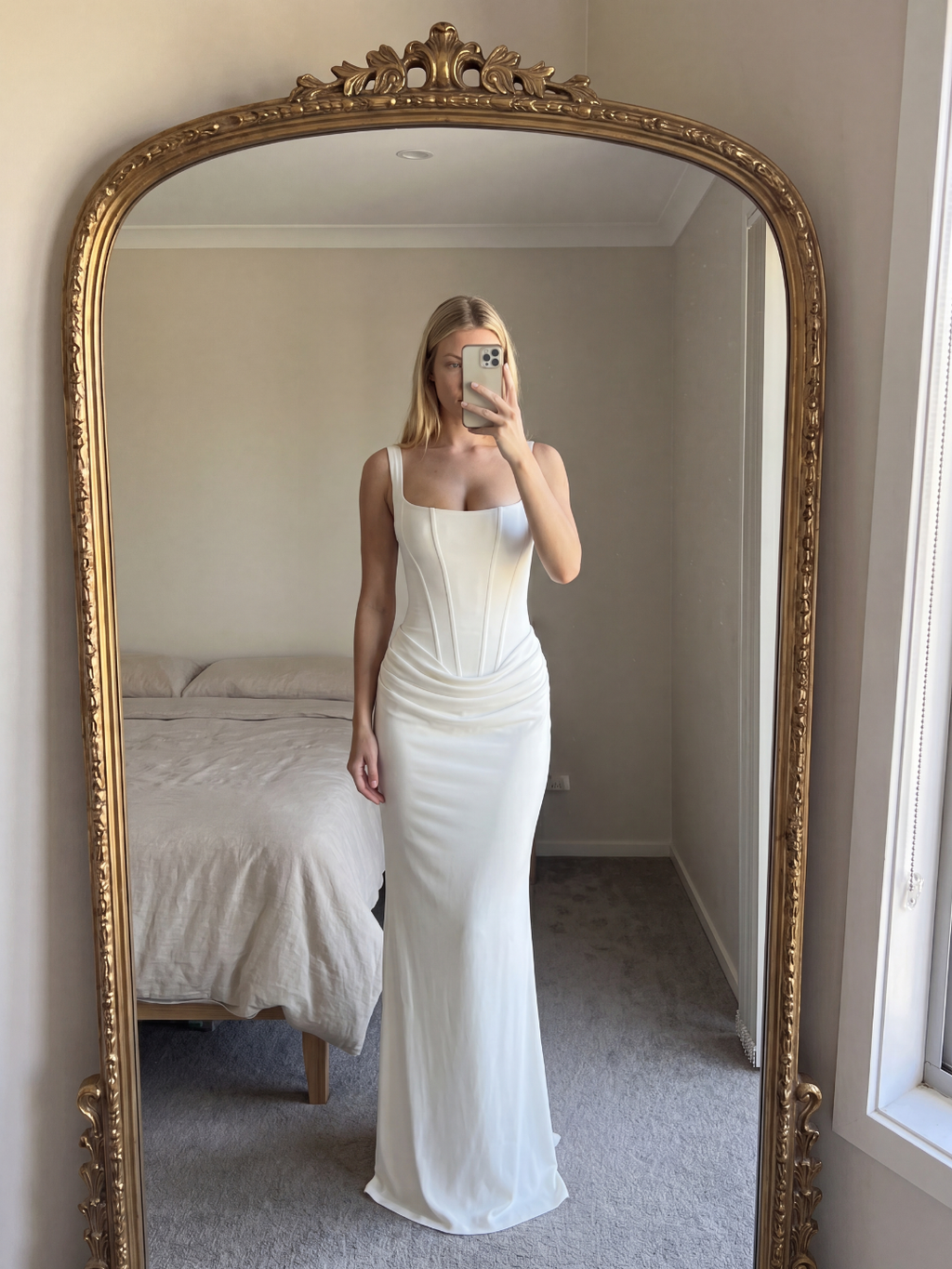 ROSALUME Women's Square-Neck Corset Draped Maxi Dress