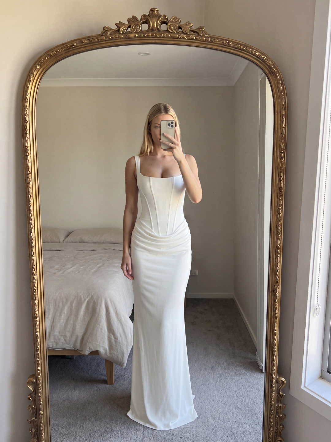 ROSALUME Women's Square-Neck Corset Draped Maxi Dress