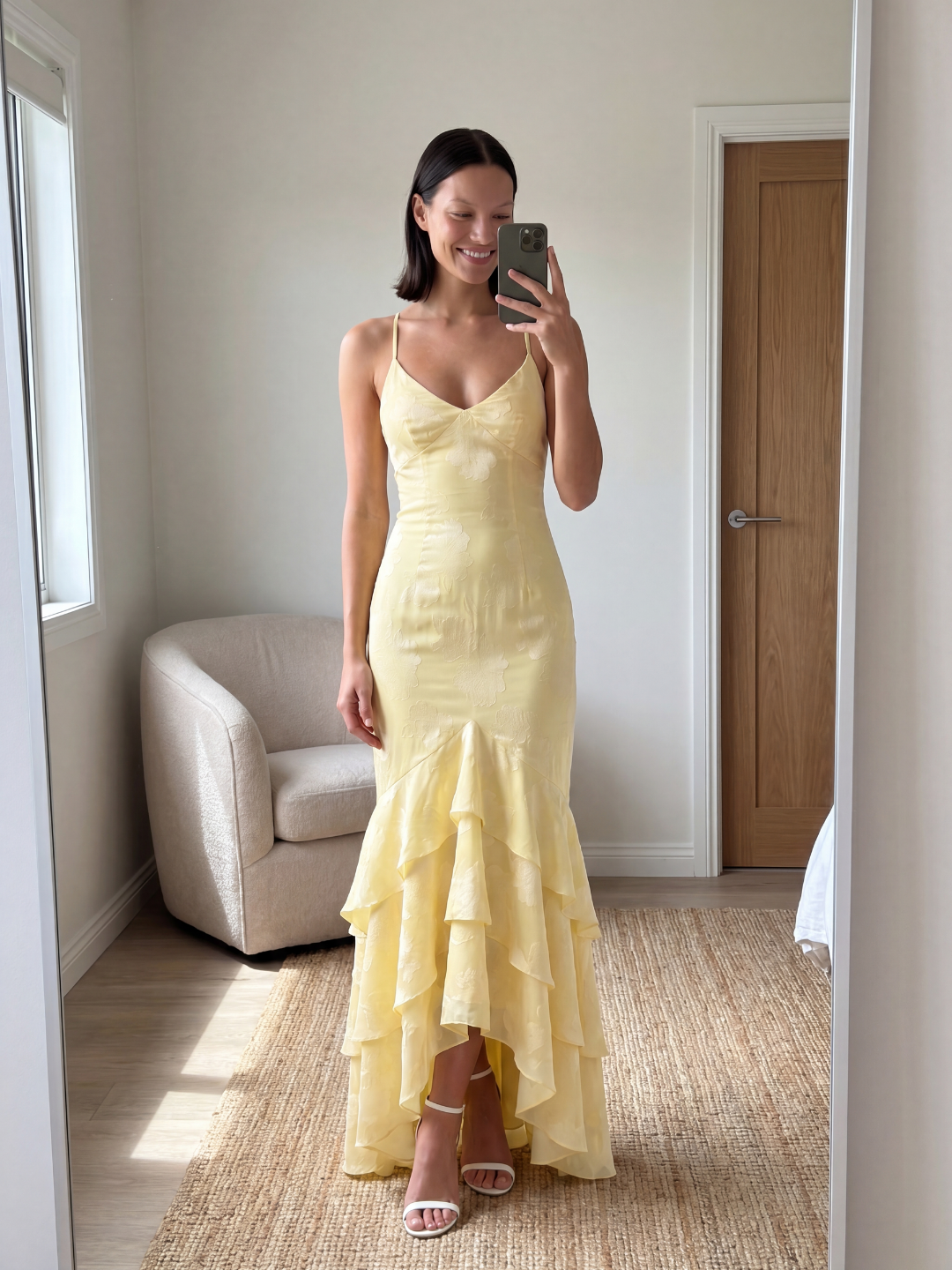 ULYANA Women's Burnout Mermaid Maxi Dress with Tiered Ruffles