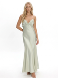 VESPERA Women's Frill-Trim V-Neck Godet Maxi Slip Dress