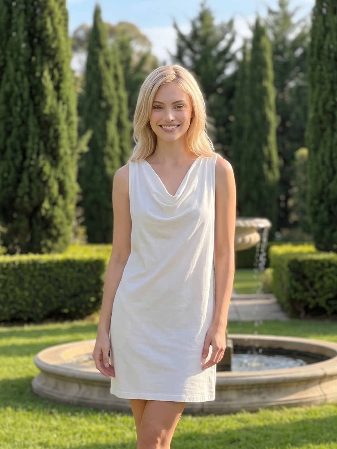 AMARANTA Women's Sleeveless Draped Neck Mini Dress