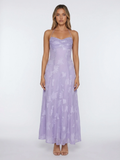 ROSARIAN Women's Halter Floral Maxi Dress with Pleated Bodice