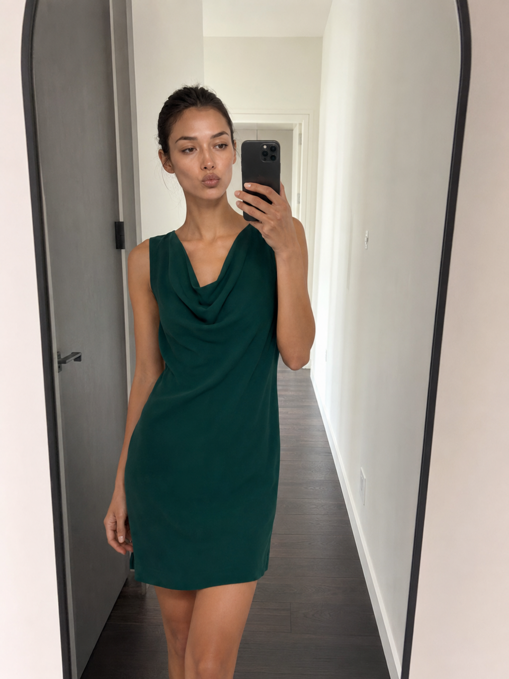 OTTAVIA Women's Cowl Neck Sleeveless Pocket Mini Dress