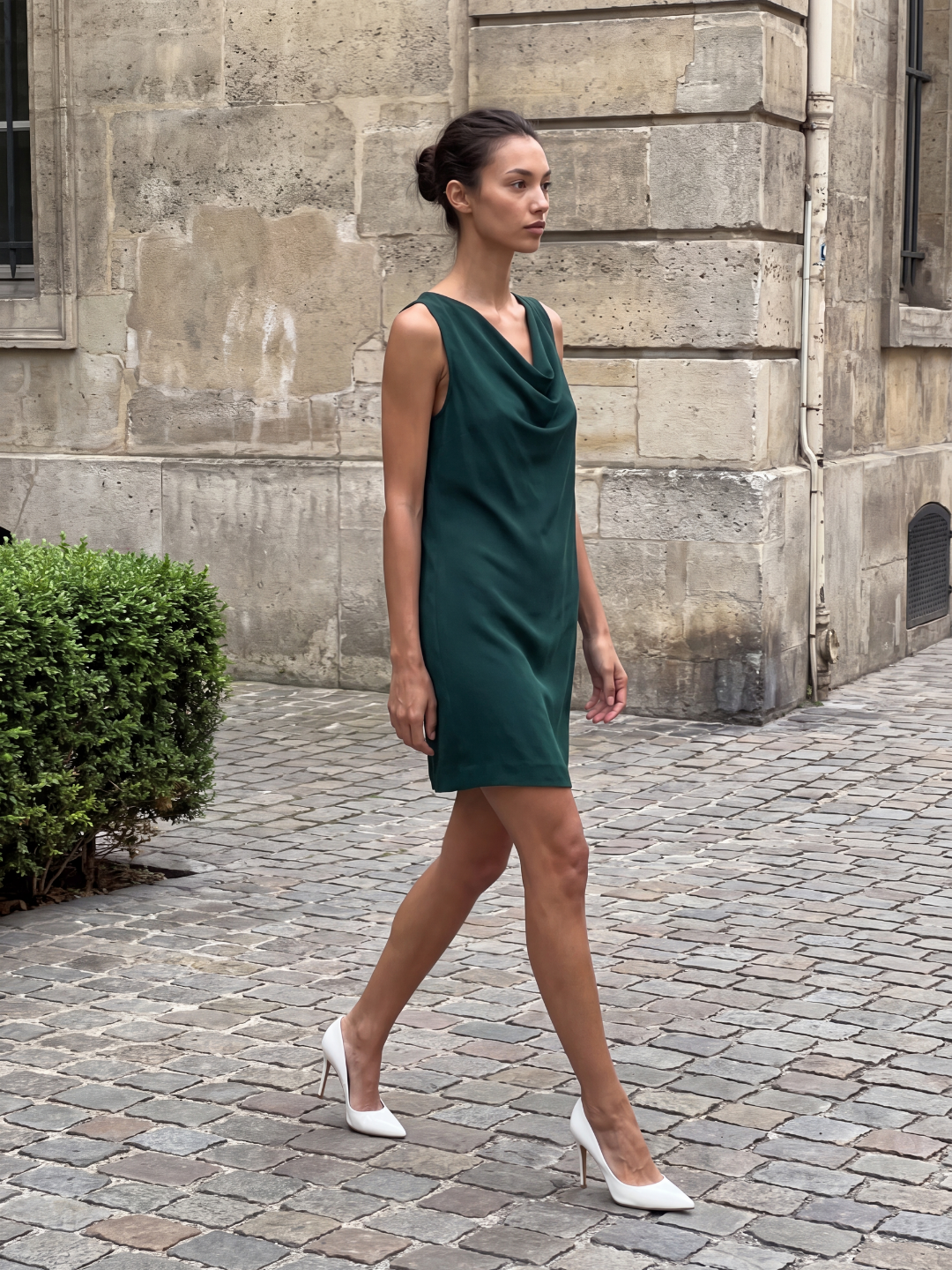 OTTAVIA Women's Cowl Neck Sleeveless Pocket Mini Dress