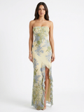 TALVI Women's Strapless Floral Mesh Maxi Dress with Split