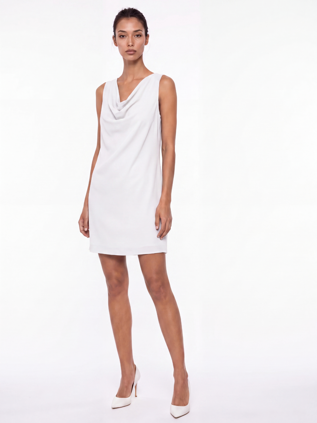 OTTAVIA Women's Cowl Neck Sleeveless Pocket Mini Dress