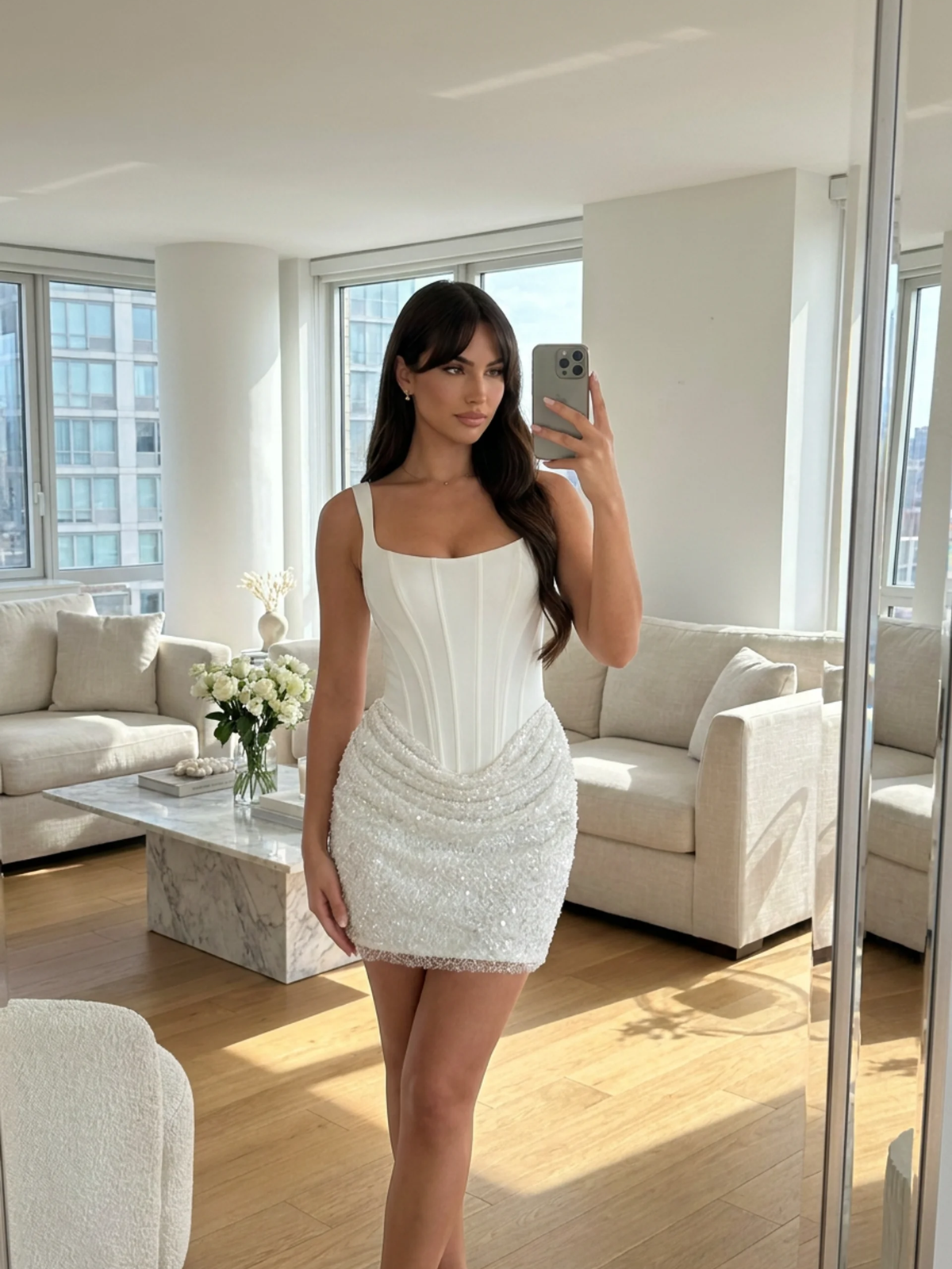 XYLIA Women's Corset Mini Dress with Embellished Skirt