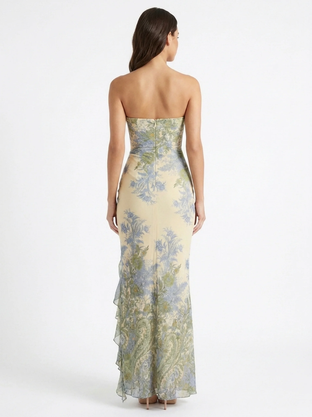 TALVI Women's Strapless Floral Mesh Maxi Dress with Split