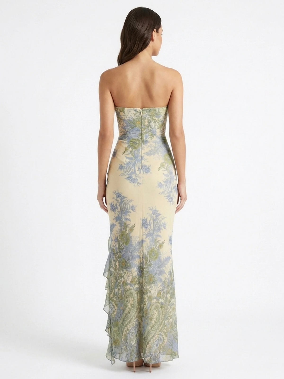 TALVI Women's Strapless Floral Mesh Maxi Dress with Split
