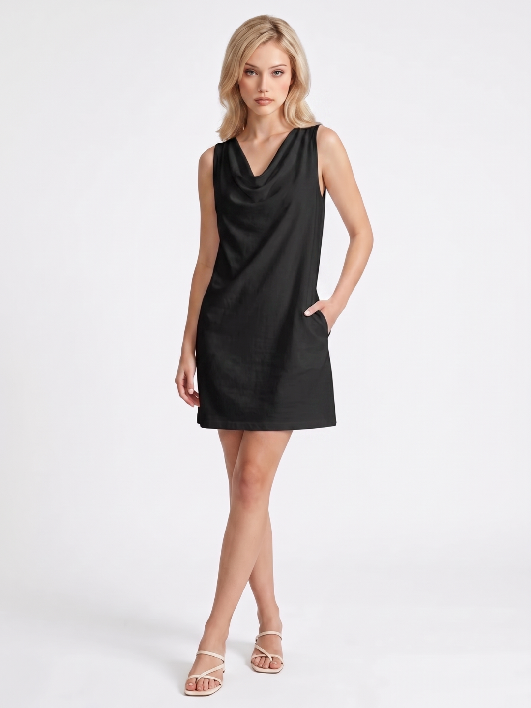 AMARANTA Women's Sleeveless Draped Neck Mini Dress