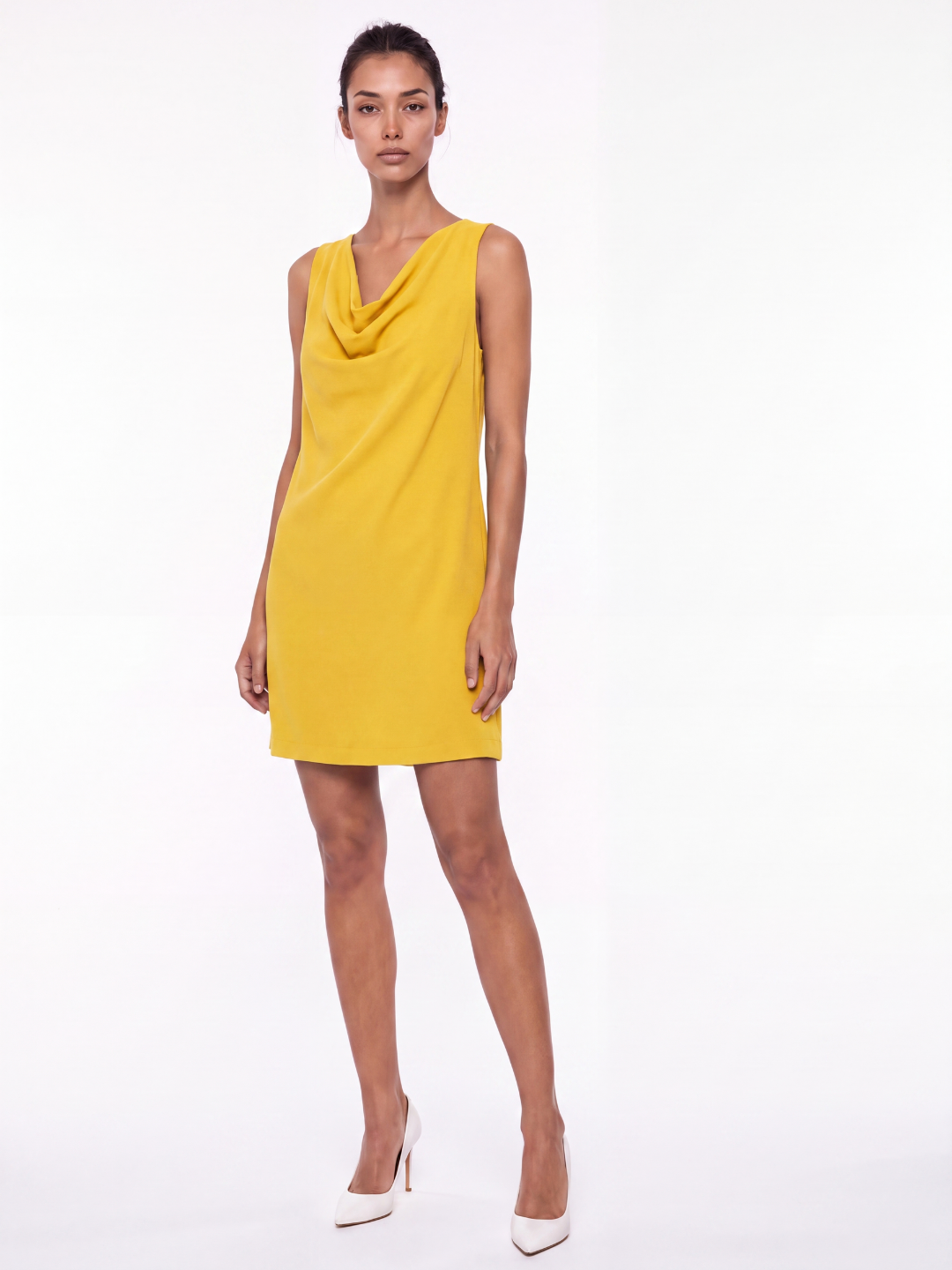 OTTAVIA Women's Cowl Neck Sleeveless Pocket Mini Dress