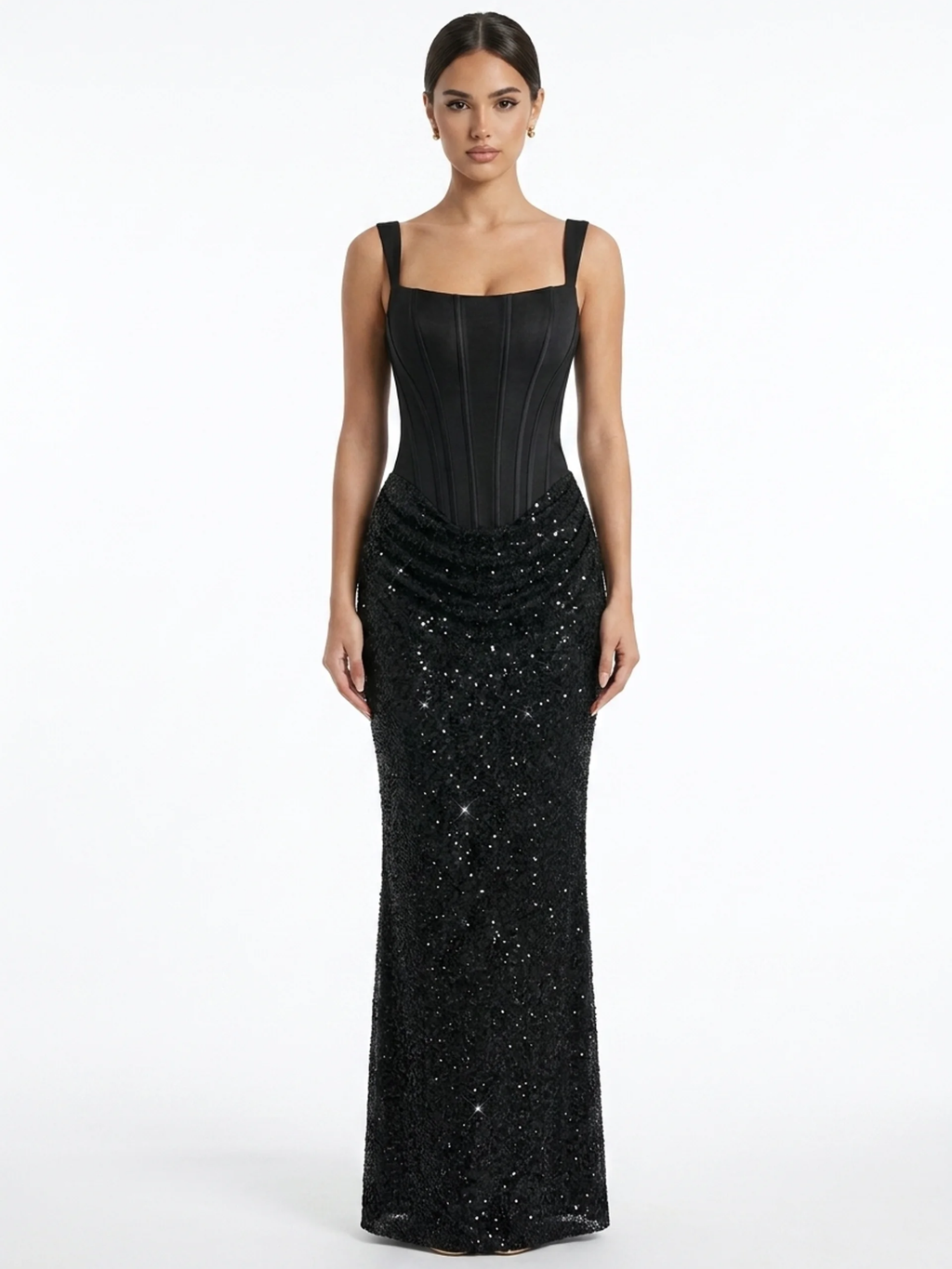 MIRABEL Women's Corset Maxi Dress with Embellished Skirt